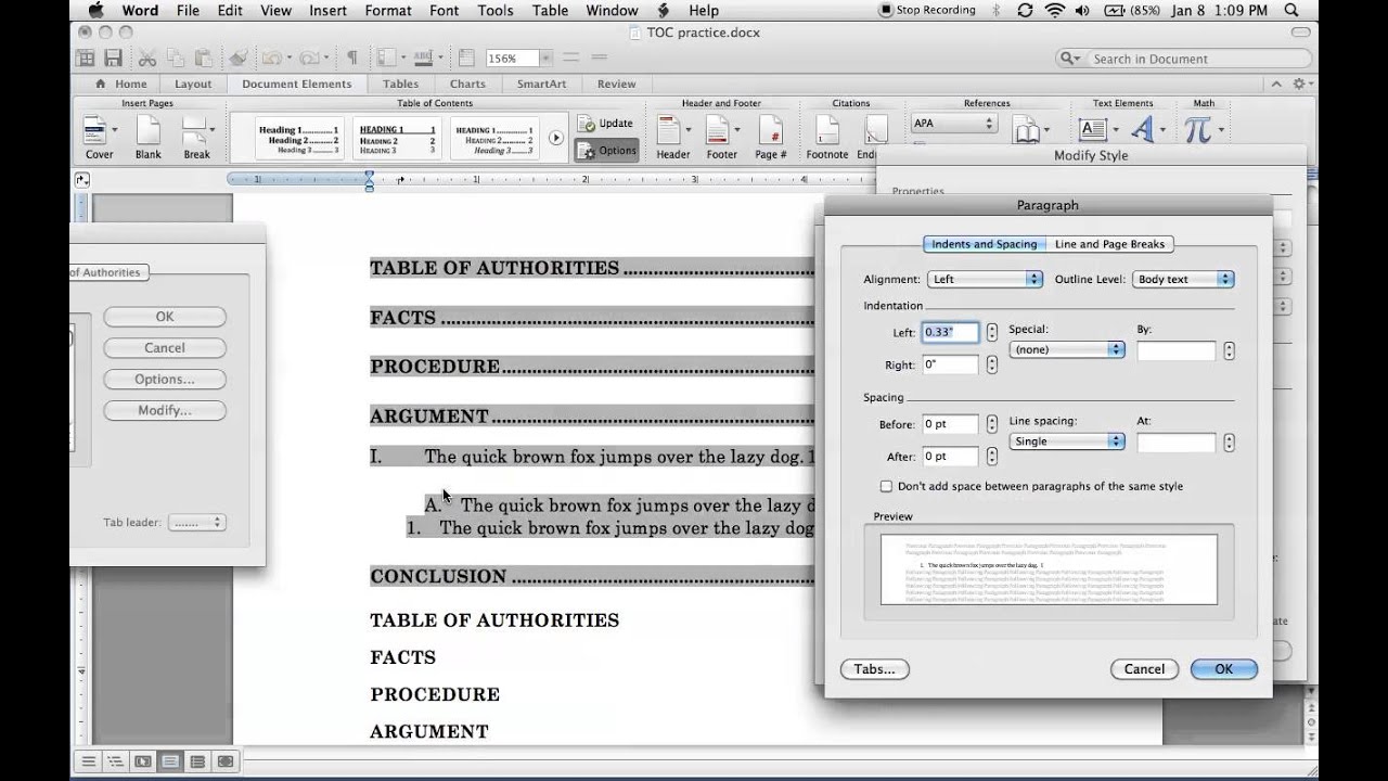 word for mac 2011 table of contents how to